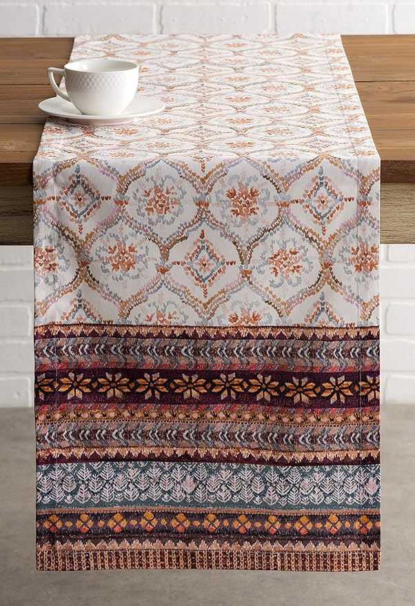Maison d' Hermine Table Runner 100% Cotton Single Layer Table Runners 48 inches Long for Thanksgiving Christmas Decorations Home Kitchen Dining Party Wedding (Fair Isle, 14.5" x 48")
