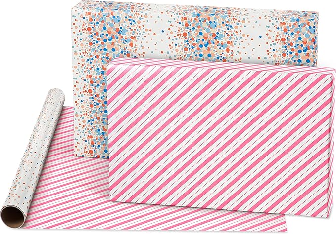 American Greetings 175 sq. ft. Reversible Wrapping Paper for Birthdays, Weddings, Bridal Showers, Baby Showers and All Occasions, Multicolored Polka Dots (1 Roll, 30 in x 70 ft.)
