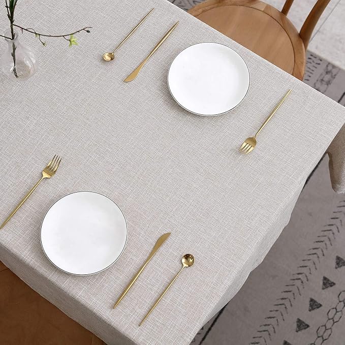 maxmill Flaxy Faux Linen Tablecloth with 2-Tone Slubby Texture Wrinkle Free Anti-Shrink Soft Table Cloth for Kitchen Dining Tabletop for Outdoor and Indoor Use Rectangle 60 x 84 Inch Linen