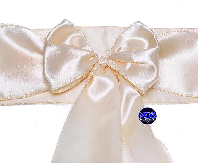 MDS Pack of 50 PCS Satin Chair Sashes Charmeuse Sateen Dining Chair Bows Ribbon Ties Back Sash for Wedding Party Birthday Home Hotel Restaurant Banquet Decoration (7 x 108 Inch, Cream)