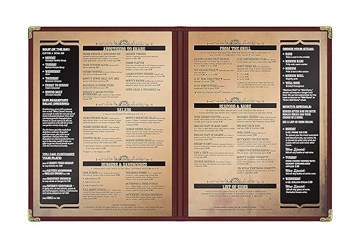 Goodsmart Restaurant Menu Covers - 25 Pack Burgundy 8.5" x 11", 2-Page/4-View, Side-Loading Vinyl Menu Holders, Clear Sleeves, Double-Stitched Edge, Leather-Style Café Menu Covers with Gold Corners