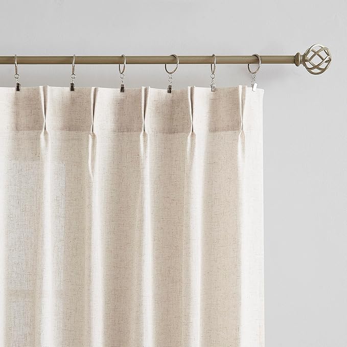 Vision Home Natural Pinch Pleated Semi Sheer Curtains Textured Linen Blended Light Filtering Window Curtains 108 inch for Living Room Bedroom Pinch Pleat Drapes with Hooks 2 Panels 9ft 42" Wx108 L
