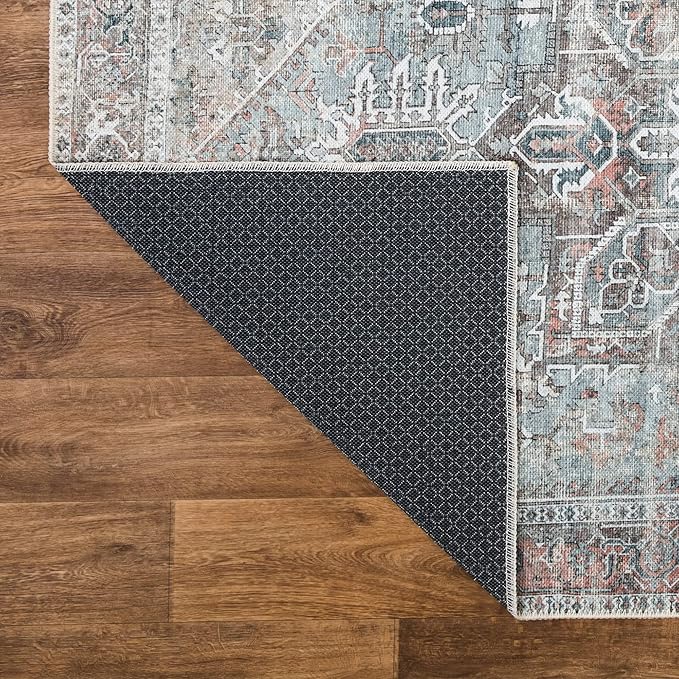 Bloom Rugs Washable Non-Slip 8' x 10' Rug - Light Pink/Light Blue Traditional Medallion Area Rug for Living Room, Bedroom, Dining Room, and Kitchen - Exact Size: 8' x 10'