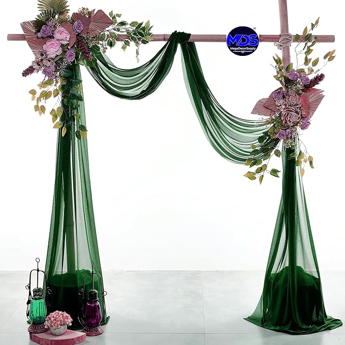 MDS Halloween Chiffon Draping Fabric - 2 Panel, 30" Wide x 20ft Long - Sheer Spooky Arbor & Canopy Drapery for Haunted House Backdrops, Party Ceilings, DIY Costumes & Themed Events - Hunter Green