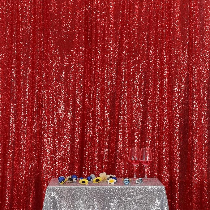 Poise3EHome Red Sequin Backdrop, 10Ft x 10Ft Glitter Photography Background Curtains for Party Wedding Birthday Christmas Valentines Day Decoration
