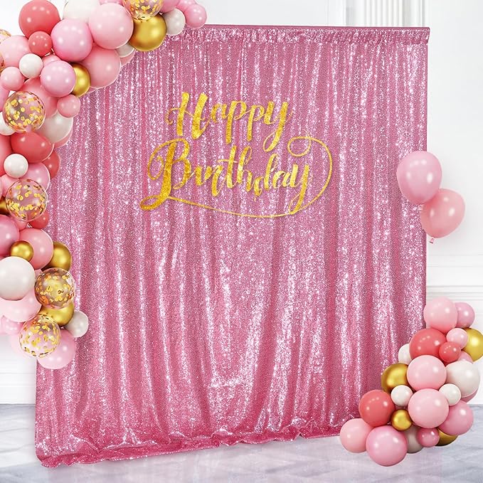 Blush Pink Sequin Backdrop Glitter Backdrop Curtains 7ft x 7ft Glitter Background for Party Baby Shower Wedding Decorations