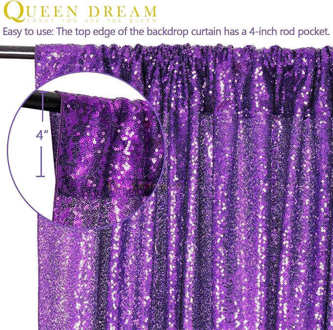 Purple Backdrop Curtins Sequin Fabric 3 Panels Background Drapes 2FT x 8FT Wedding Halloween Bridal Baby Shower Theme Decorations