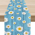 Daisy Floral Table Runner, Rustic Seasonal Spring Wild Flower Rustic Blue Wood Farmhouse Table Center Decor for Home Kitchen Dining Patio Holiday Party Indoor Outdoor Table Decorations, 13"x36" Inch
