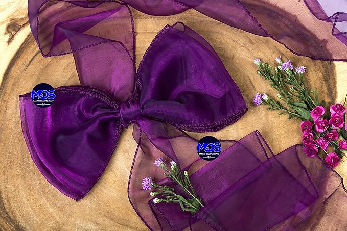 MDS Pack of 50 PCS Organza Chair Sashes Wider Dining Chair Bows Ribbon Tie Back for Wedding Party Birthday Bridal Shower Reception Event Banquet Home Chair Cover Decoration - Dark Purple