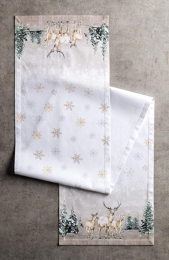 Maison d' Hermine Table Runner 100% Cotton Single Layer Table Runners 48 inches Long for Thanksgiving Christmas Decorations Home Kitchen Dining Party Wedding (Deer in The Woods, 14.5" x 48")