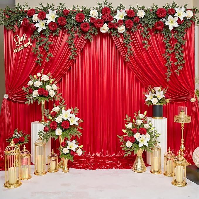 20x10ft Thick Red Glitter Backdrop Curtain Panels for Parties, Wrinkle Free Sequin Sparking Photo Backdrop Drapes, 4 Panels 5x10ft Shimmer Back Drop Cloth for Wedding Birthday Photography
