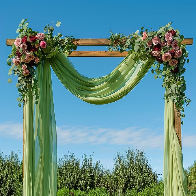 Wedding Arch Draping Fabric 4 Panels 28.7" x 20FT Sage Green Sheer Chiffon Backdrop Drapes for Wedding Ceremony Birthday Party Bridal Shower Outdoor Decoration