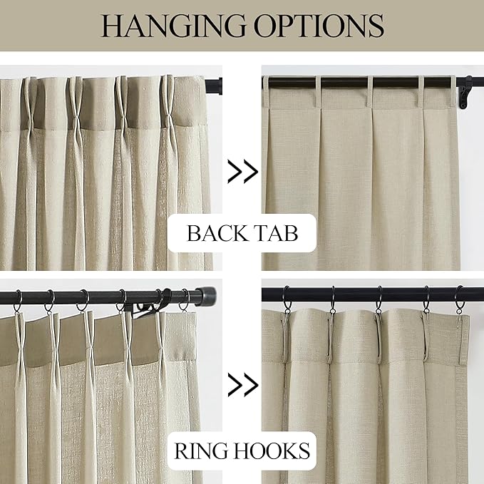 Vision Home Sand Pinch Pleated Semi Sheer Curtains Textured Linen Blended Light Filtering Window Curtains 108 inch for Living Room Bedroom Patio Pinch Pleat Drapes with Hooks 1 Panel 84" Wx108 L