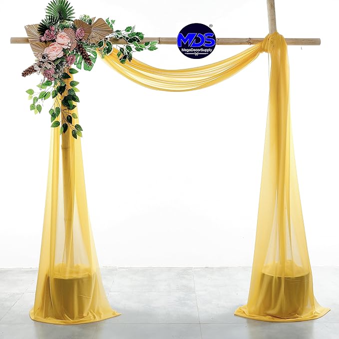 MDS Halloween Chiffon Draping Fabric - 1 Panel, 30" Wide x 40ft Long - Sheer Spooky Arbor & Canopy Drapery for Haunted House Backdrops, Party Ceilings, DIY Costumes & Themed Events - Gold