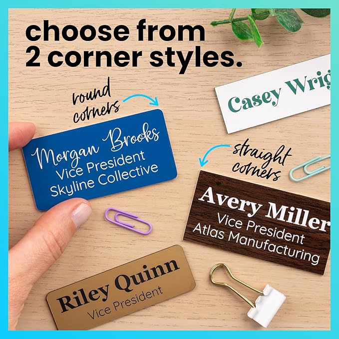ExcelMark Custom Name Tag - Engraved Name Badge with Pin or Magnetic Backing, 16 Colors, 6 Fonts, and 2 Sizes to Choose from (Green w/White Letters, 1.5"x 3")