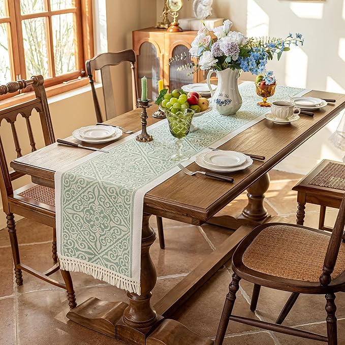 Table Runners 72 Inches Long Waterproof Boho Table Runner with Tassel Fringe,Table Runner for Party Coffee Table