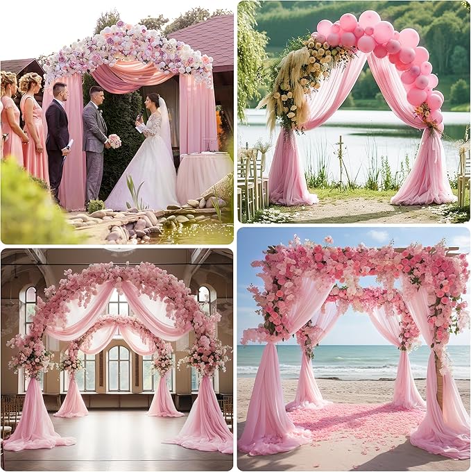 Wedding Arch Draping Fabric 1 Panel 28.7" x 20FT Blush Pink Sheer Chiffon Backdrop Drapes for Wedding Ceremony Birthday Party Bridal Shower Outdoor Decoration
