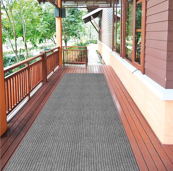 Ottomanson 2' x 10' Hallway Runner with Scraper Pile Extra Durable Non-Slip Rug Mat for Indoor & Outdoor Use - Ideal for Kitchen, Entryway, Patio & Garage - High-Traffic Carpet, Gray