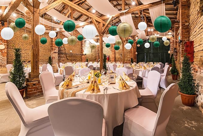 ADLKGG Green Gold Paper Lanterns Party Decorations, Round Hanging Lantern for St. Patrick's Day, Graduation, Wedding, Tropical Jungle Theme Birthday Party Football Theme Baby Shower Decorations