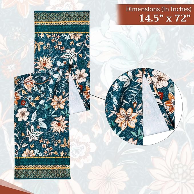 Maison d' Hermine Table Runner 100% Cotton Single Layer Table Runners 72 inches Long for Thanksgiving Christmas Decorations Home Kitchen Dining Party Wedding (Luxury Loft - Dark Teal, 14.5" x 72")