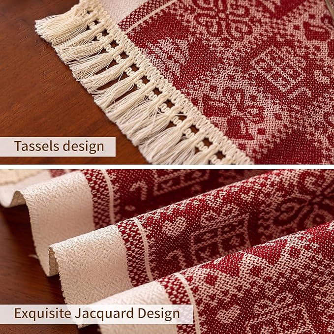 Table Runners 138 Inches,Christmas Tree Table Runner with Tassel Fringe,Gift Table Runner for Party，Coffee Table, Festival