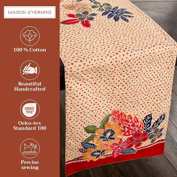 Maison d' Hermine Table Runner 100% Cotton Single Layer Table Runners 108 inches Long for Thanksgiving Christmas Decorations Home Kitchen Dining Party Wedding (Kalahari, 14.5" x 108")