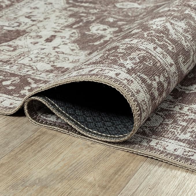 Bloom Rugs Washable Non-Slip 8' x 10' Rug - Dark Brown Traditional Medallion Area Rug for Living Room, Bedroom, Dining Room, and Kitchen - Exact Size: 8' x 10'