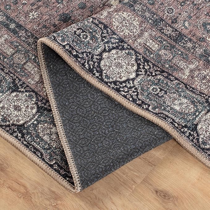 Bloom Rugs Washable Non-Slip 3' x 5' Rug - Cream/Green Traditional Medallion Area Rug for Living Room, Bedroom, Dining Room, and Kitchen - Exact Size: 3' x 5'
