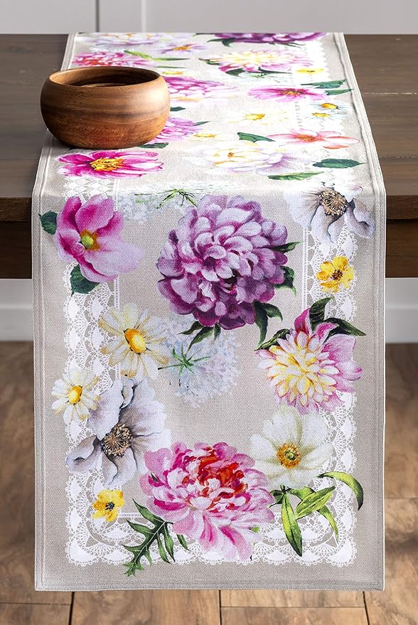 Maison d' Hermine Table Runner 100% Cotton Double Layer Table Runners 108 inches Long Decorative for Home Kitchen Dining Party Baby Shower Wedding Bridal Shower Spring Summer (Pivoine, 14.50" x 108")
