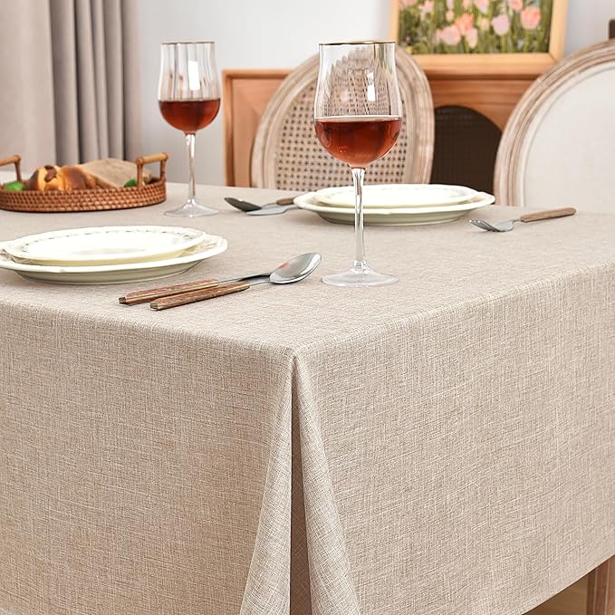 Fitable Faux Linen Tablecloths Rectangle 60 x 120 Inch - 6 Pack Neutral Table Clothes for 8 Foot Tables, Beige Faux Burlap Kitchen Table Covers for Dining, Party, Farmhouse, Banquet, Buffet