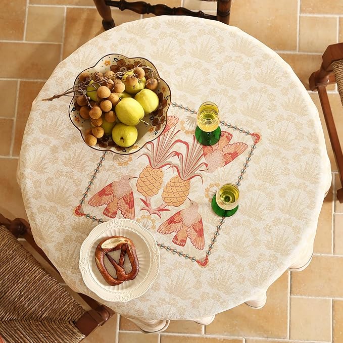 patdrea Designer Linen Tablecloth for Round Table,Anti-Wrinkle Durable Breathable Tablecloths,Decoration Table Cover Cloth for Kitchen Dining,Christmas,Thanksgiving,Diameter 67"-Pineapple a