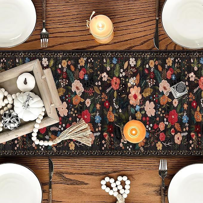 OYIMUA Boho Floral Summer Table Runner 13 x 72 Inches Colorful Flower Runners for Tables Rustic Spring Decorations for Home Indoor Outdoor Party Decor