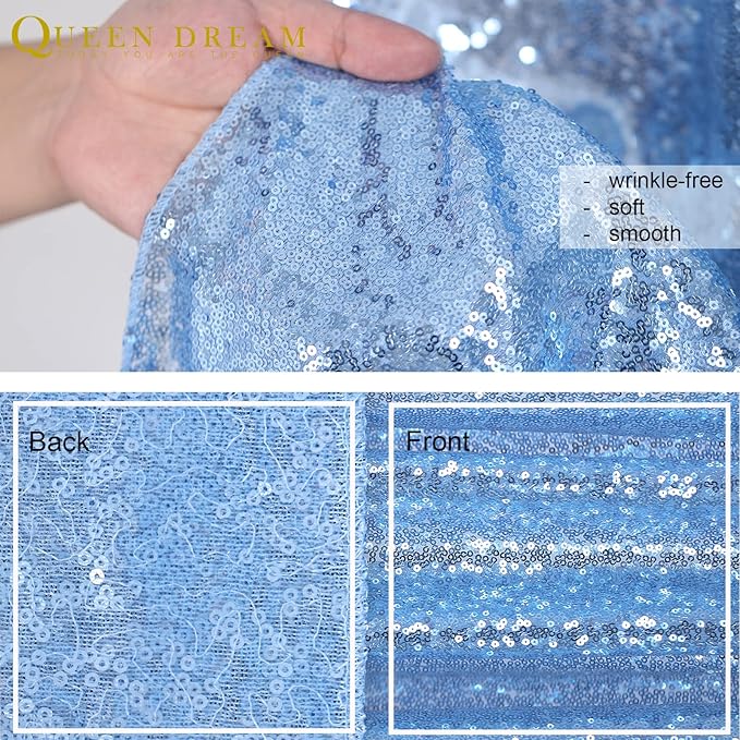 Baby Blue Backdrop Curtains for Party Sequin Fabric 12ftx8ft for Wedding Photography Background Home Decorations 6 Pieces 2ftx8ft