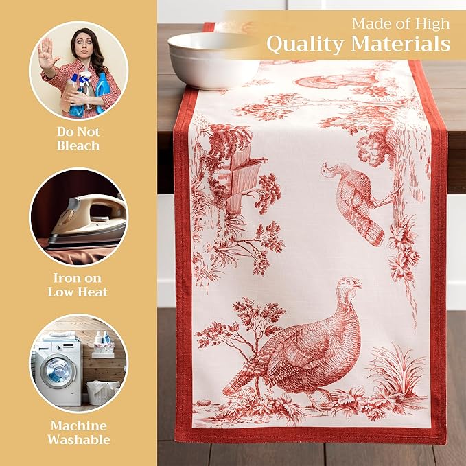 Maison d' Hermine Table Runner 100% Cotton Double Layer Table Runners 108 inches Long for Thanksgiving Christmas Decorations Home Kitchen Dining Party Wedding (Holy Jouy - Red, 14.5" x 108")