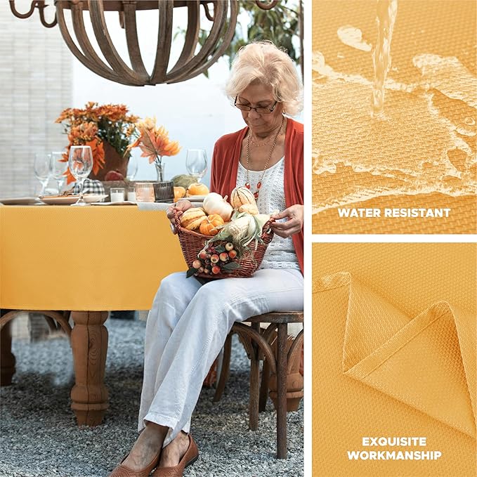 Biscaynebay Fall Tablecloth Textured Fabric 60x108 Inch Rectangular, Fall Gold Thanksgiving Autumn Harvest Water Resistant Fabric Tablecloths for Kitchen, Dining, Wedding, Parties Machine Washable