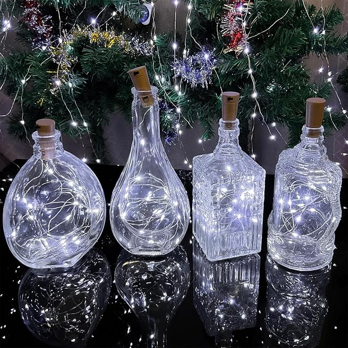 Wine Bottle Lights with Cork, 20 LEDs 6.6 Feet Silver Wire Cork Bottle Lights,Fairy Mini String Lights,for DIY Jar Halloween,Christmas,Party,Decor,Wedding Listing (18 Pack, Cool White)