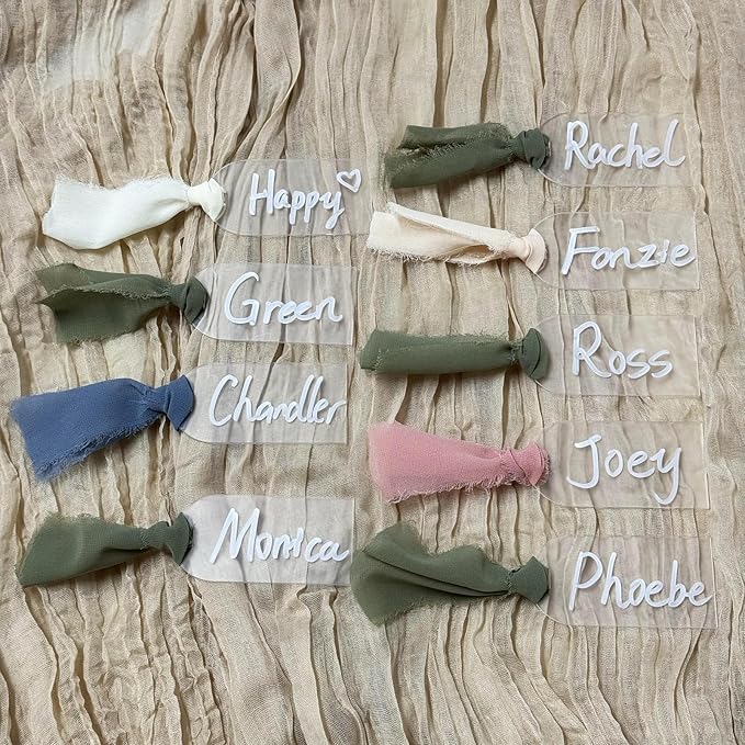 50Pcs Acrylic Place Card for Wedding Frosting Acrylic DIY Table Seating Cards Wedding Supplies with Rose Ribbon