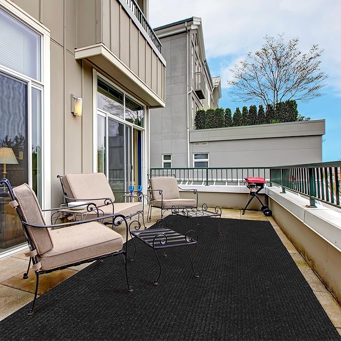Ottomanson 3'11" x 6' Mud Mat Area Rug Scraper Carpet - Non-Slip, Dirt Trapping for Indoor & Outdoor Use - Ideal for Entryway, Garage, Kitchen, Patio & High-Traffic Areas, Black