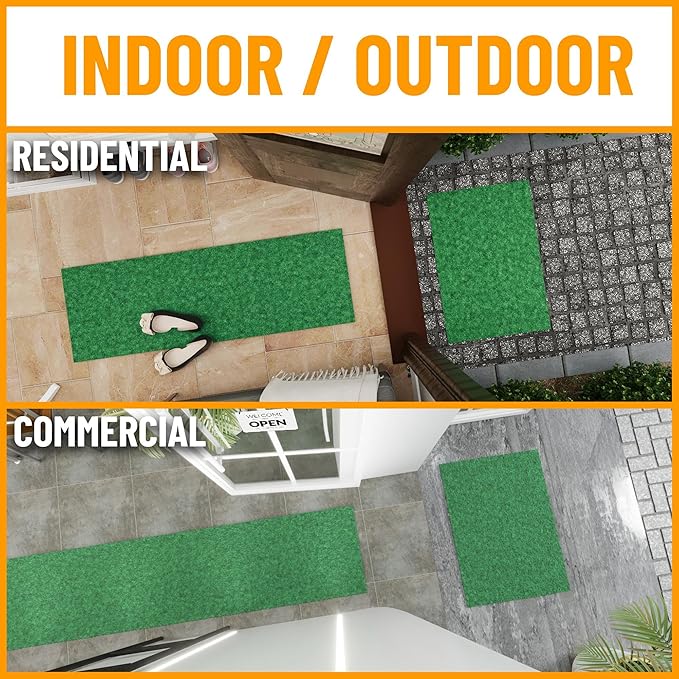 Ottomanson 2'7" x 19' Hallway Runner with Scraper Pile - Extra Durable Non-Slip Rug Mat for Indoor & Outdoor Use - Ideal for Kitchen, Entryway & Garage - High-Traffic Carpet, Green
