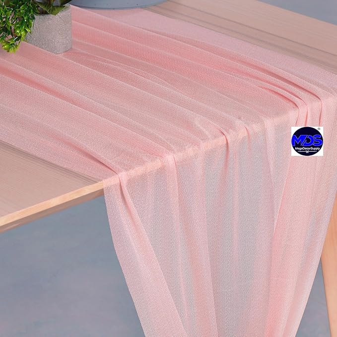 MDS 2 Pack 14ft Chiffon Table Runner 29 x 170 Inches Sheer Wedding Runner Romantic Rustic Table Runner for Wedding Decorations, Birthday Parties, Bridal Shower Party Arch Decor - Dusty Rose