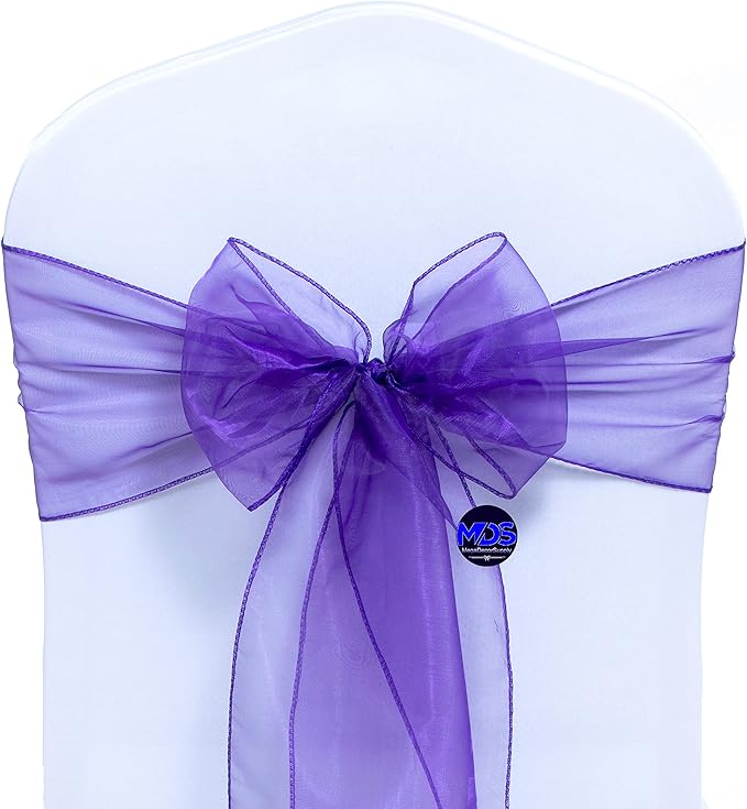 MDS Pack of 75 PCS Organza Chair Sashes Wider Dining Chair Bows Ribbon Tie Back for Wedding Party Birthday Bridal Shower Reception Event Banquet Home Chair Cover Decoration - Purple