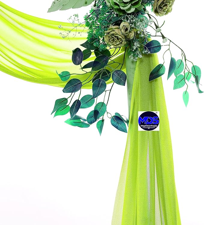 MDS Halloween Chiffon Draping Fabric - 2 Panel, 30" Wide x 50ft Long - Sheer Spooky Arbor & Canopy Drapery for Haunted House Backdrops, Party Ceilings, DIY Costumes & Themed Events - Parrot Green