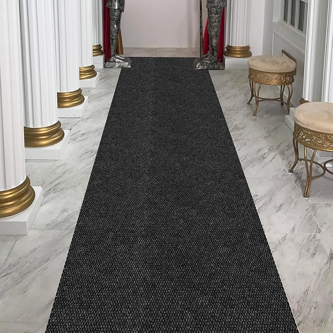 Ottomanson Commercial Scrape Rib Entry Mat – Heavy Duty Ribbed Floor Mat for High Traffic – Non Slip Rubber Back, Waterproof – Indoor Outdoor Use for Offices, Schools, Lobbies, 2' x 35', Black