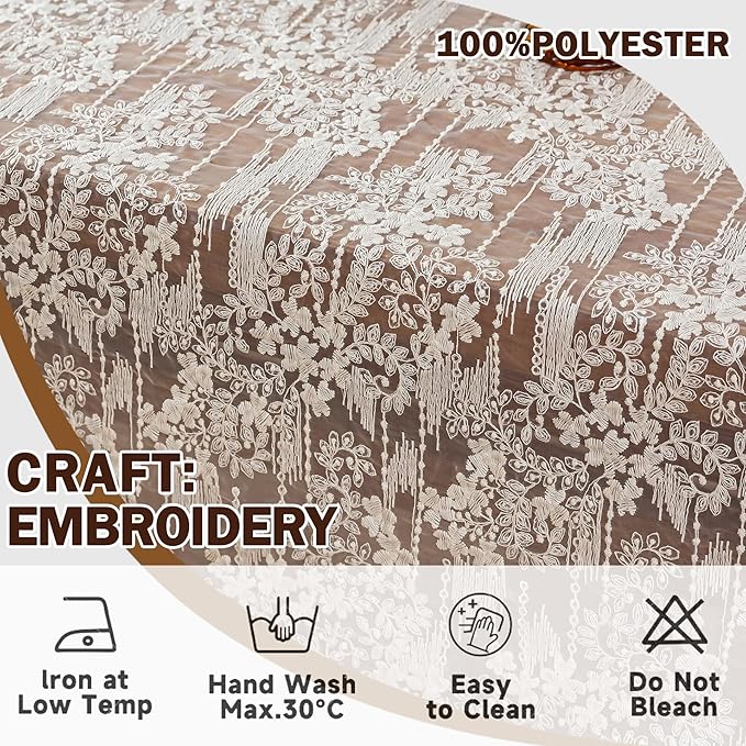 Lace Embroidered Tablecloth. Rectangle Lace Vintage Tablecloth Dustproof Table Protector for Kitchen Dining Room Party Banquet Home Picnic Wedding Decoration (Creamy White 90.5×53 inch)