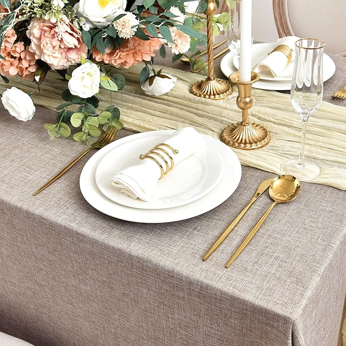 Fitable Faux Linen Tablecloths for Rectangle Tables: Water & Stain Resistant Farmhouse Table Cloth, Washable Burlap Textured Table Covers for Kitchen Dining Party(2 Pack, 60x102 Inch, Nature)