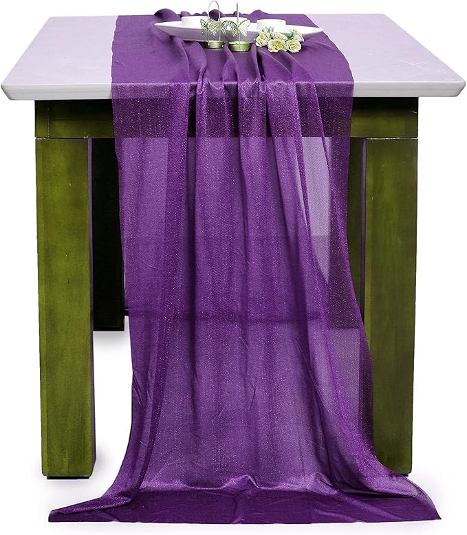 MDS 20 Pack 10ft Chiffon Table Runner 29 x 120 Inches Sheer Wedding Runner Romantic Rustic Table Runner for Wedding Decorations, Birthday Parties, Bridal Shower Party Arch Decor - Cadbury Purple
