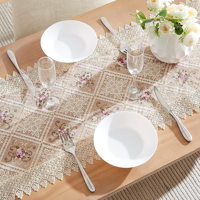 Warm Home Designs Gold Lace Table Runner. 72 Inch Long, Embroidered with Intricate Flower Design. Can Be Used As Dresser Scarf or Dining Table Runner. VTR Linen