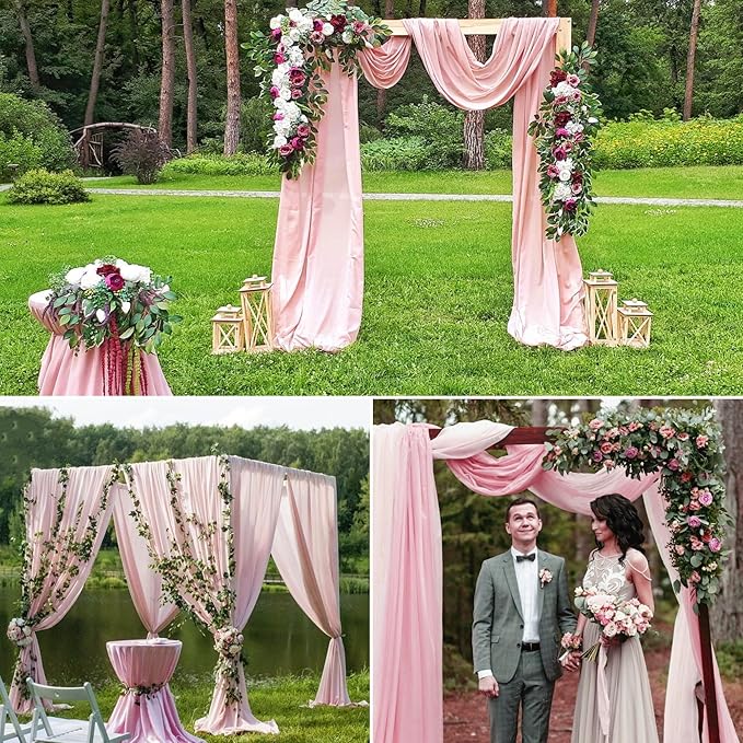 8 Panels Wedding Arch Draping Fabric 28" x 20 Ft Wedding Arch Drapes Chiffon Fabric Drape Sheer Backdrop Curtain for Weddings Party Swag Ceremony Birthday Arbor Drapery Reception Ceiling Décor(Pink)