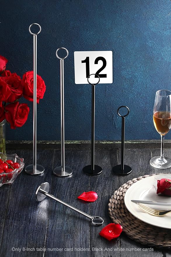 New Star Foodservice 27693 Ring Clip Table Number Card Holders, w/Number Cards, 1 to 24, Set of 24, 8-Inch, Black Stand