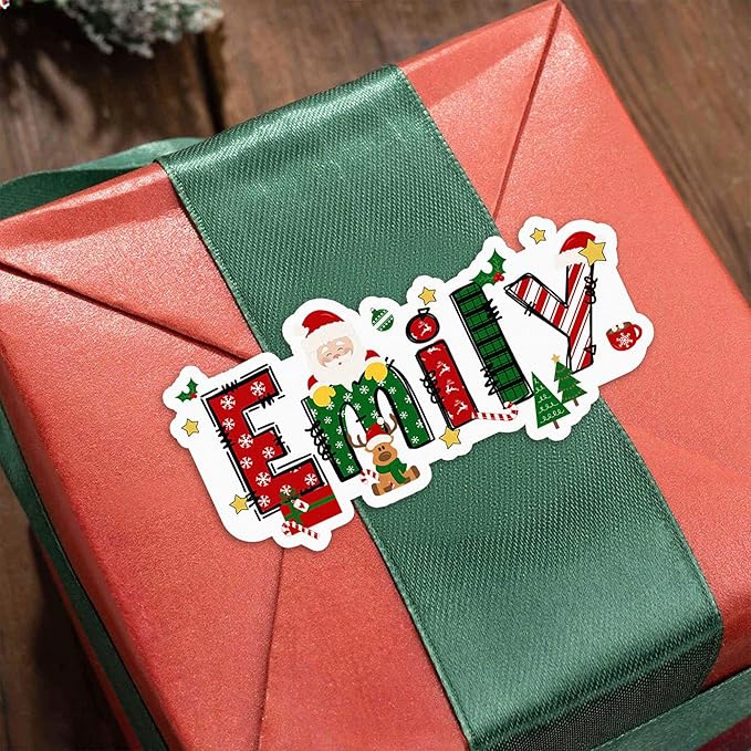 Custom Christmas Gift Tags Self Adhesive Christmas Cartoon Theme Name Tags Stickers for Gifts Presents Wrapping Paper Xmas Gifts Decorations for Family Son Daughter